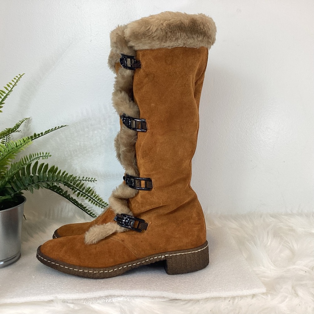 VINTAGE SUEDE LEATHER 70’S SNO-MOUNT BOOTS MADE IN ENGLAND EUC SZ 8 - Picture 2 of 14